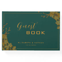 Elegant Smaragdgroen & Goud Bloemengastenboek