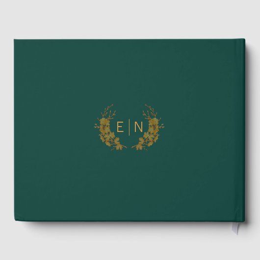 Elegant Smaragdgroen & Gouden Bloemstuk Gastboek Gastenboek (Achterkant)
