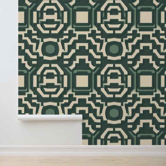 Elegant smaragdgroen labyrint: modern geometrisch behang (Applicatie)