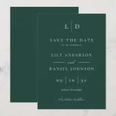 Elegant Smaragdgroen Minimalistisch Monogram Trouw Save The Date (Voorkant / Achterkant)