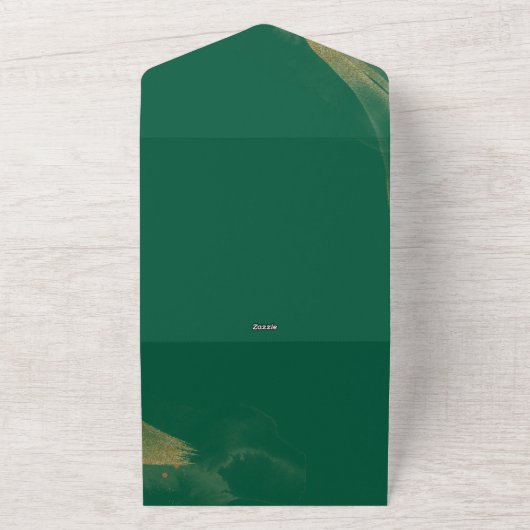 Elegant smaragdgroen Roos alles in één All In One Uitnodiging (Buitenkant)