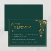 Elegant Smaragdgroene Gouden Loofwerk RSVP Kaartje (Voorkant / Achterkant)
