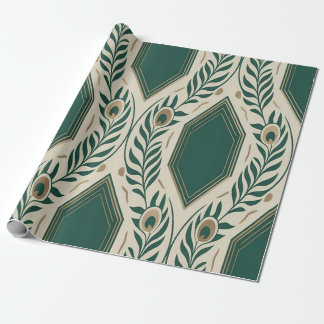 Elegant Smaragdgroene Pauwveer Art Deco Inpakpapie Cadeaupapier