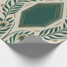 Elegant Smaragdgroene Pauwveer Art Deco Inpakpapie