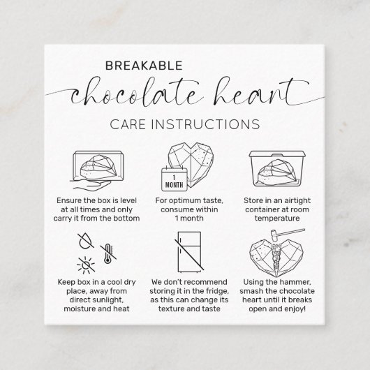 Elegant Smash Chocolade Hartverzorging Instructies Vierkante Visitekaartje (Voorkant)