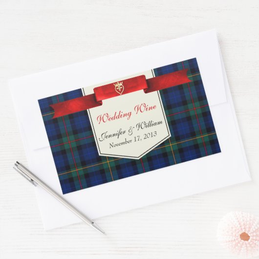 Elegant Smith Plaid Wijnlabel Sticker (Envelop)