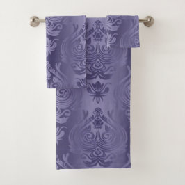 Elegant Smokey Indigo Paarse Damask Print Bad Handdoek