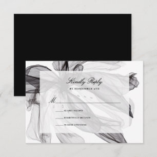 Elegant Smoky Floral Black and White Wedding RSVP Kaartje
