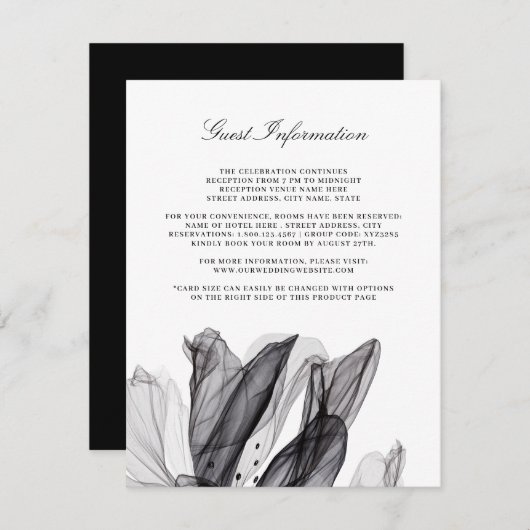 Elegant Smoky Floral Black Wedding Insert Kaart (Voorkant / Achterkant)