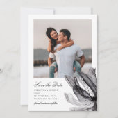 Elegant Smoky Floral Black White Photo Weduwnaar Save The Date (Voorkant)