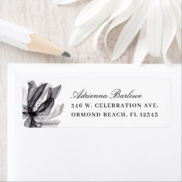 Elegant Smoky Floral Black White Return Address Etiket