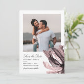 Elegant Smoky Floral Dusty Roos Foto bruiloft Save The Date (Staand voorkant)
