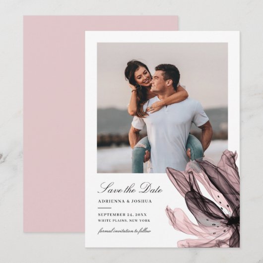 Elegant Smoky Floral Dusty Roos Foto bruiloft Save The Date (Voorkant / Achterkant)