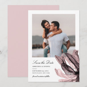 Elegant Smoky Floral Dusty Roos Foto bruiloft Save The Date
