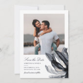 Elegant Smoky Floral Navy Foto Weddenschap Save The Date (Voorkant)