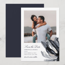 Elegant Smoky Floral Navy Foto Weddenschap Save The Date