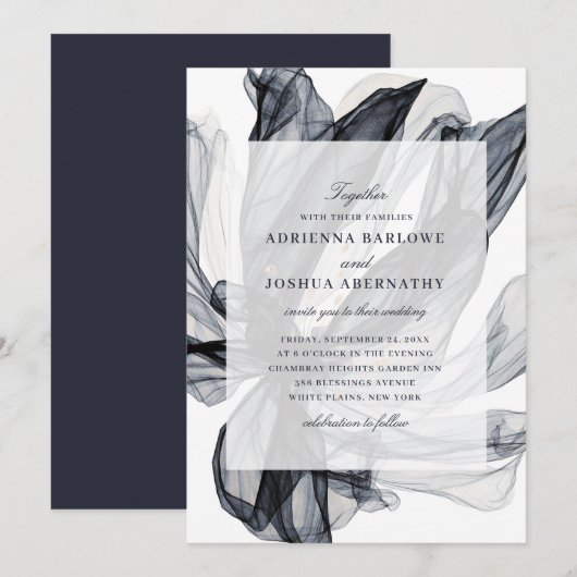 Elegant Smoky Floral Navy Wedding Kaart (Voorkant / Achterkant)
