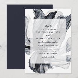 Elegant Smoky Floral Navy Wedding Kaart