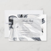 Elegant Smoky Floral Navy Wedding RSVP Kaartje (Voorkant)