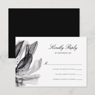 Elegant Smoky Flowers Black Wedding RSVP-kaart RSVP Kaartje