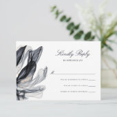 Elegant Smoky Flowers Deep Navy Weddenschap RSVP Kaartje (Staand voorkant)