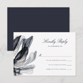 Elegant Smoky Flowers Deep Navy Weddenschap RSVP Kaartje