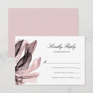 Elegant Smoky Flowers Dusty Roos Pink Weddenschap RSVP Kaartje