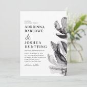 Elegant Smoky Flowers Side Text Black Wedding Kaart (Staand voorkant)