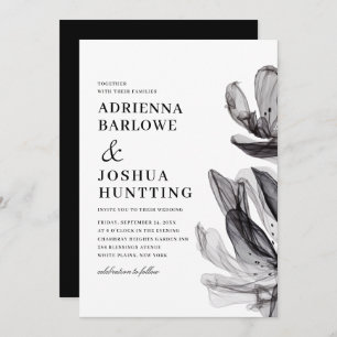 Elegant Smoky Flowers Side Text Black Wedding Kaart