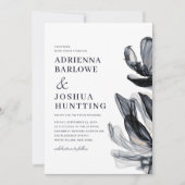 Elegant Smoky Flowers Side Text Navy Weddenschap Kaart (Voorkant)