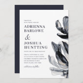 Elegant Smoky Flowers Side Text Navy Weddenschap Kaart (Voorkant / Achterkant)