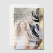 Elegant Smoky Flowers Side Text Navy Weddenschap Vellum Uitnodigingen (Offset (Koppel))