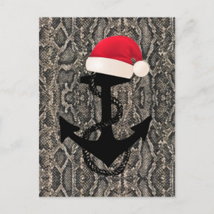 elegant SNAKE HUID patroon - ANCHOR + SANTA HAT   Briefkaart