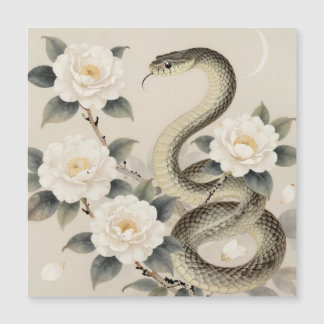 Elegant Snake Moon Floral Magnet Card