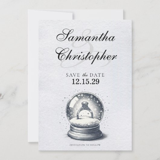 Elegant Sneeuw Wereldbol Verloving Ring Save The Date (Voorkant)