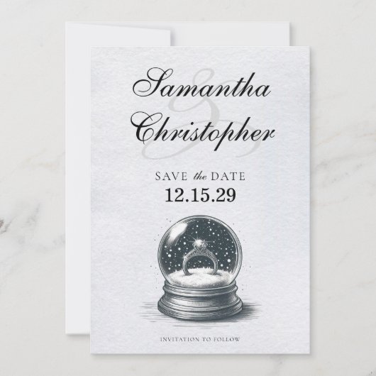 Elegant Sneeuw Wereldbol Verloving Ring Save The Date (Voorkant)