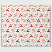 Elegant Sneeuwvlok Goud Rood Rendier Kerstmis Cadeaupapier (Vlak)