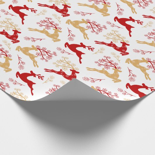 Elegant Sneeuwvlok Goud Rood Rendier Kerstmis Cadeaupapier (Hoek)