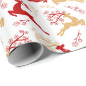 Elegant Sneeuwvlok Goud Rood Rendier Kerstmis Cadeaupapier (Rol Hoek)