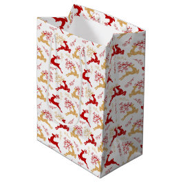 Elegant Sneeuwvlok Goud Rood Rendier Kerstmis Medium Cadeauzakje