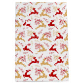 Elegant Sneeuwvlok Goud Rood Rendier Kerstmis Medium Cadeauzakje (Voorkant)