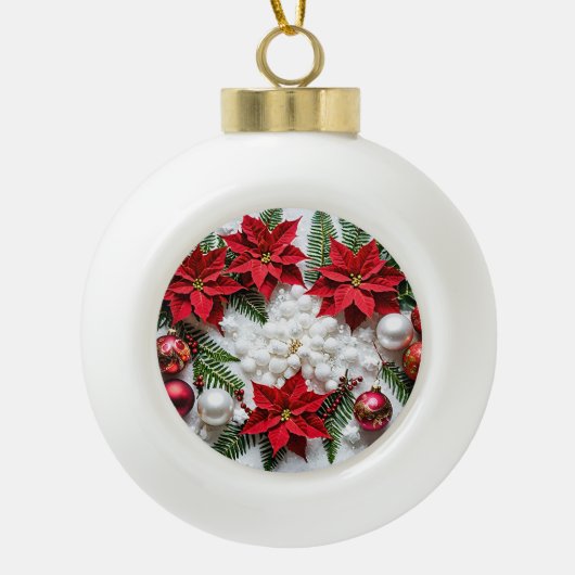 Elegant sneeuwvlok Ornament met feestelijke poinse (Voorkant)