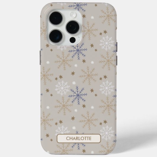Elegant sneeuwvlok patroon beige gepersonaliseerd Case-Mate iPhone case (Achterkant)