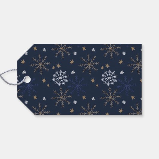 Elegant sneeuwvlok patroon Donkerblauw Label Cadeaulabel (Achterkant Horizontaal)
