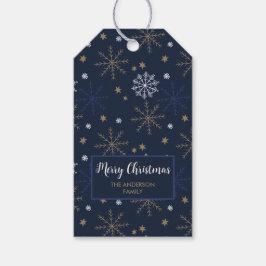 Elegant sneeuwvlok patroon Donkerblauw Label Cadeaulabel
