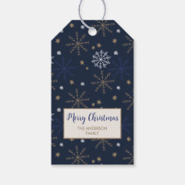 Elegant sneeuwvlok patroon Donkerblauw Label Cadeaulabel