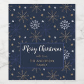 Elegant sneeuwvlok patroon Donkerblauw Label Wijn Etiket (Enkel label)