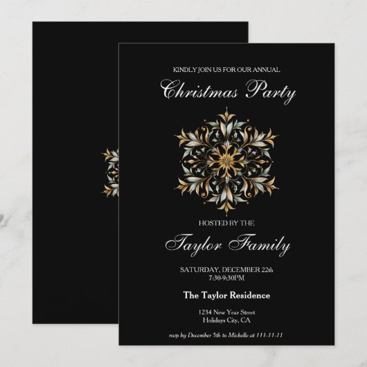 Elegant Sneeuwvlok Zakelijk Kerstdiner Kaart (Voorkant / Achterkant)