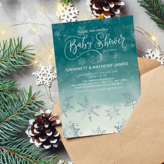Elegant sneeuwvlokken Baby shower Kaart