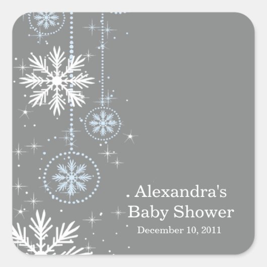 Elegant Sneeuwvlokken Blauw & Grijs Baby shower Vi Vierkante Sticker (Voorkant)